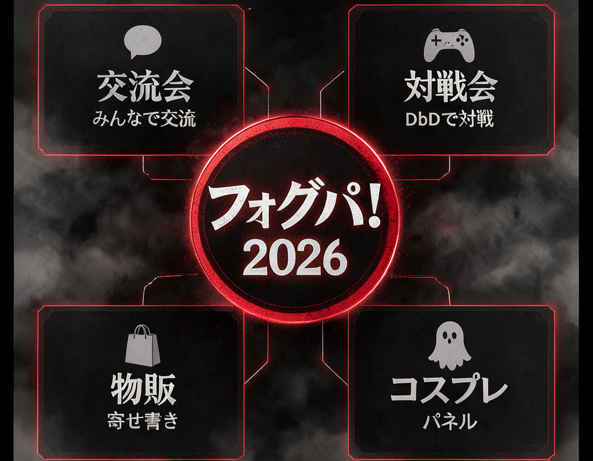 フォグパ！2026 の内容の図(交流会・対戦会・物販・コスプレパネル)
